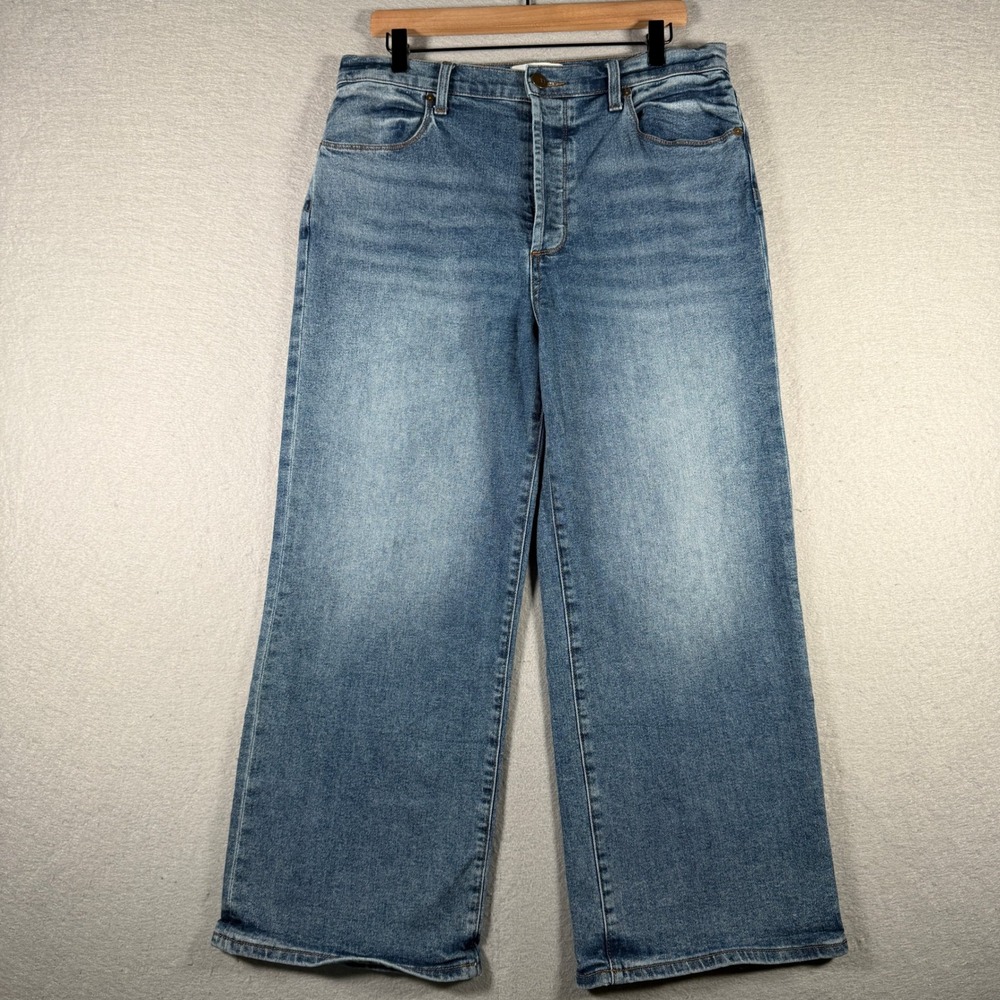 Evereve The Ever Trouser High Rise Wide Leg Jeans Medium Wash Blue Size 31‎